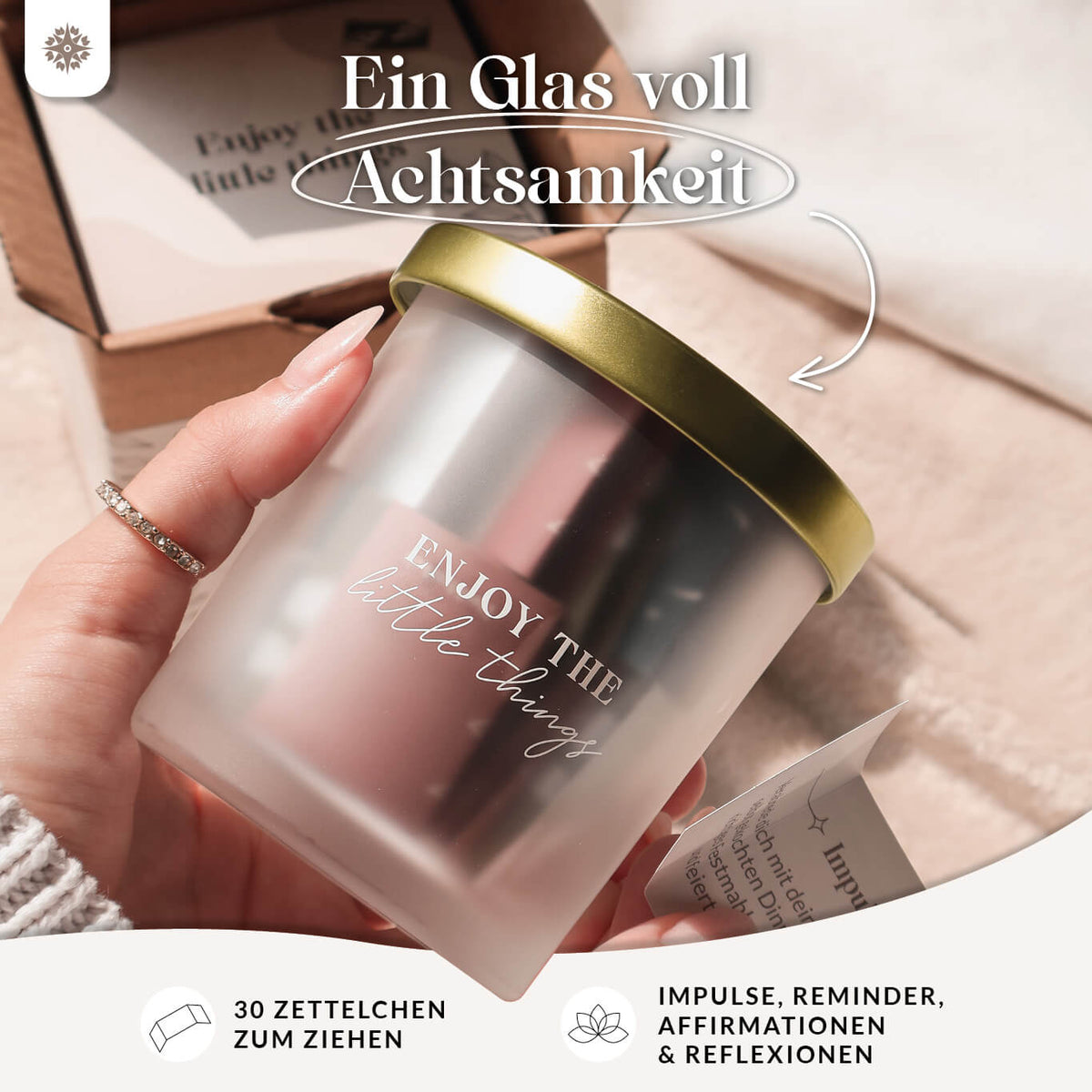 Achtsamkeitsglas mit 30 Zettelchen