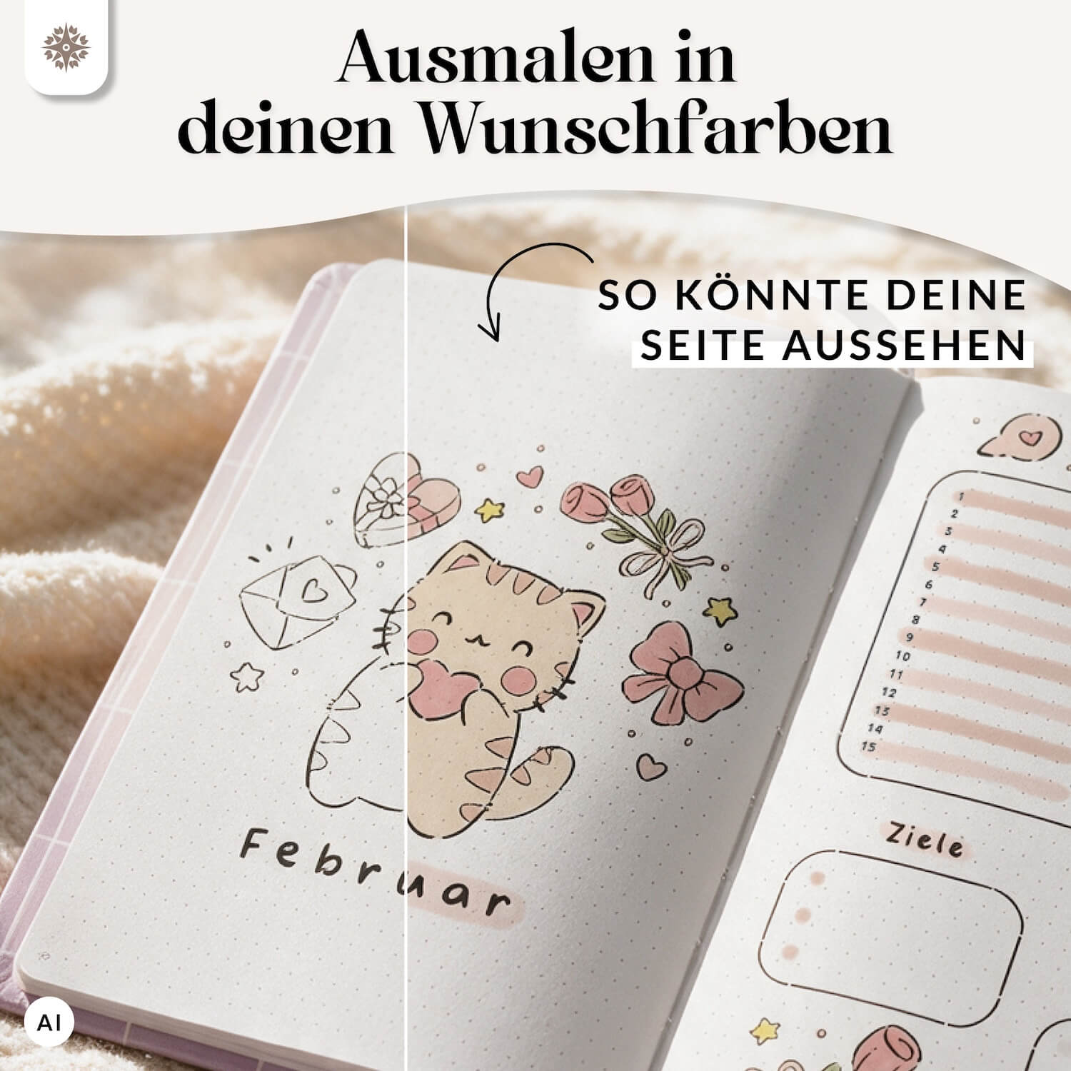 Bullet Journal Planer DIN A5 - Vorgefertigt zum Ausmalen